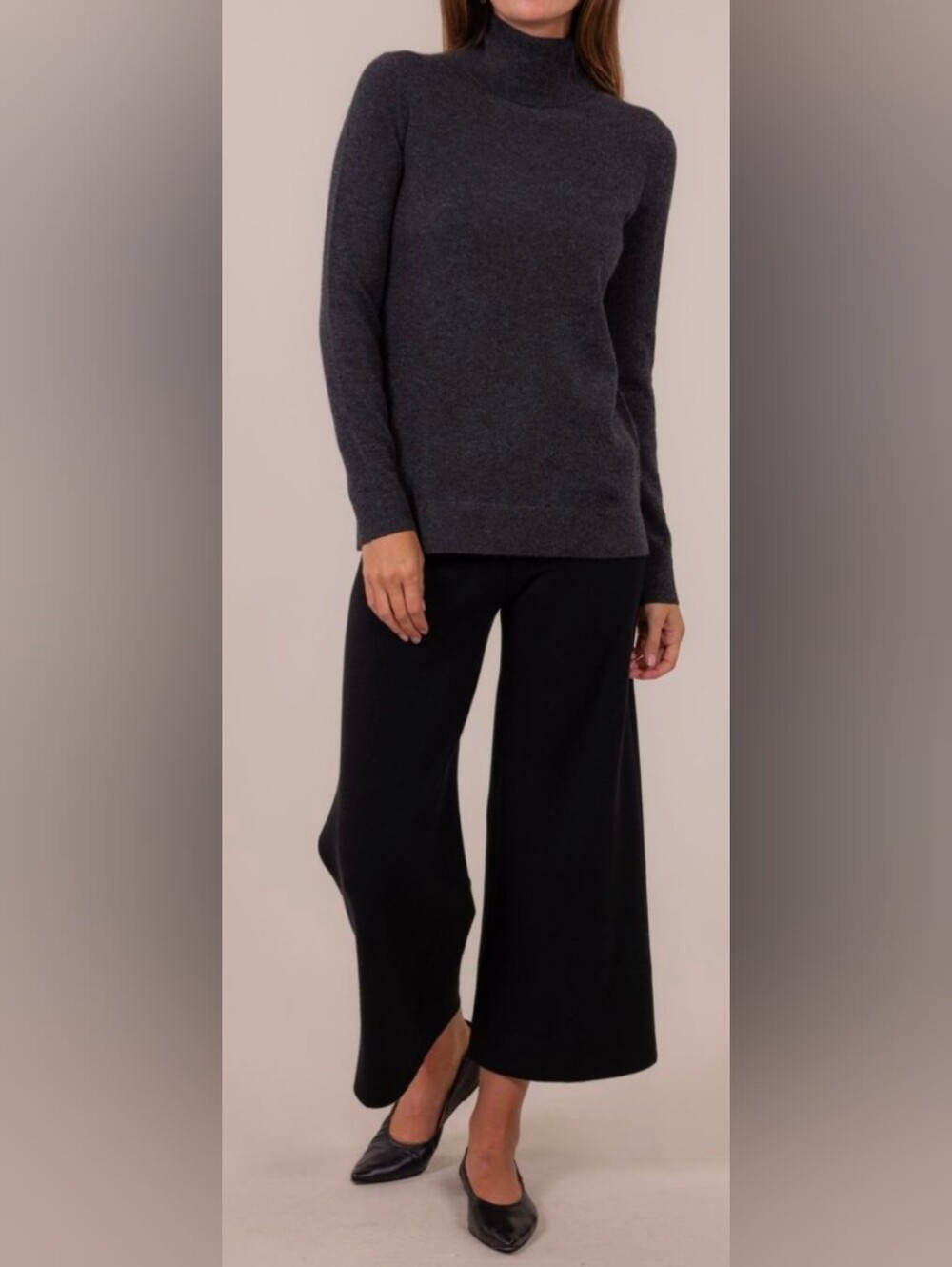Velvet by Graham & Spencer Cotton Cashmere Dark Charcoal Turtleneck Sweater L